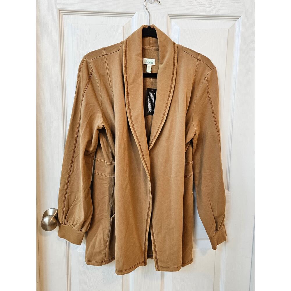 LOGO Lounge Women’s Camel Open Front Sweatshirt Blazer Jacket Size Medium NWT